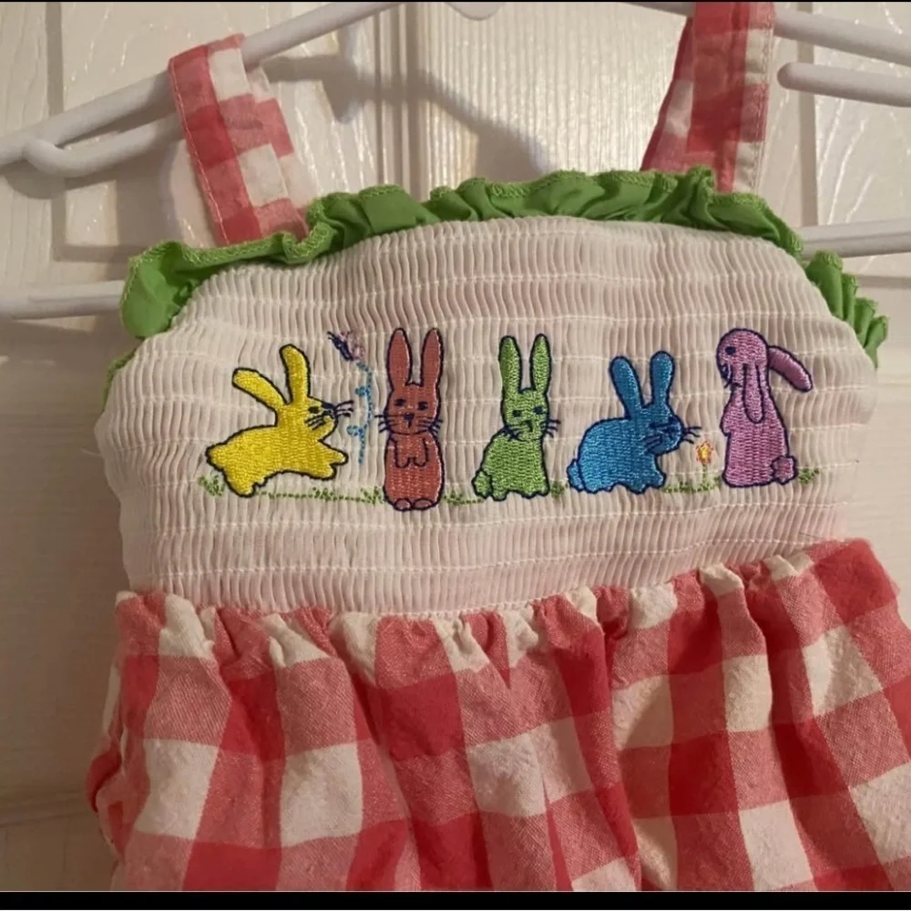 Smocked Gingham Bunny Bubble Romper